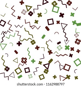 Memphis background.  Retro background with different color figures for card or banner. Memphis background with figures of different forms and colors for your design. Vector texture.