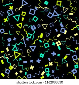 Memphis background.  Retro background with different color figures for mobile application or poster. Memphis background with figures of different forms and colors for your design. Vector texture.