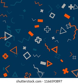 Memphis background.  Retro background with different  color figures for print or card. Abstract memphis background with geometric colorful figures for your design. Vector texture.