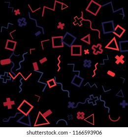 Memphis background.  Retro background with different color figures for mobile application or poster. Memphis background with figures of different forms and colors for your design. Vector texture.