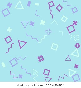 Memphis background.  Retro background with different  color figures for card or banner. Abstract memphis background with geometric colorful figures for your design. Vector texture.