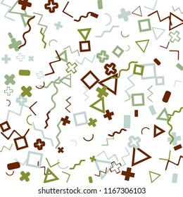 Memphis background.  Retro background with different color figures for poster or print. Memphis background with figures of different forms and colors for your design. Vector texture.