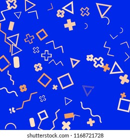 Memphis background.  Retro background with different  color figures for card or banner. Abstract memphis background with geometric colorful figures for your design. Vector texture.