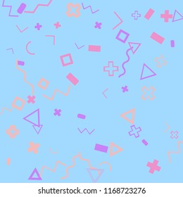 Memphis background.  Retro background with different  color figures for card or banner. Abstract memphis background with geometric colorful figures for your design. Vector texture.