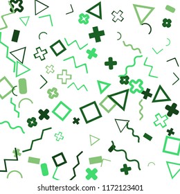 Memphis background.  Retro background with different color figures for card or banner. Memphis background with figures of different forms and colors for your design. Vector texture.