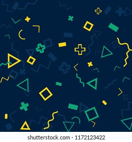 Memphis background.  Retro background with different  color figures for mobile application or card. Abstract memphis background with geometric colorful figures for your design. Vector texture.