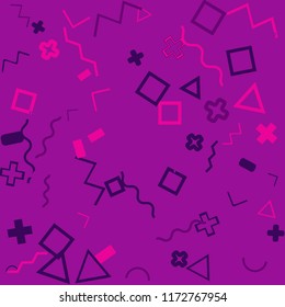 Memphis background.  Retro background with different  color figures for print or card. Abstract memphis background with geometric colorful figures for your design. Vector texture.