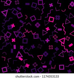 Memphis background.  Retro background with different color figures for poster or print. Memphis background with figures of different forms and colors for your design. Vector texture.