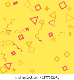 Memphis background.  Retro background with different  color figures for poster or card. Abstract memphis background with geometric colorful figures for your design. Vector texture.