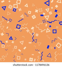 Memphis background.  Retro background with different  color figures for poster or card. Abstract memphis background with geometric colorful figures for your design. Vector texture.