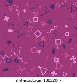 Memphis background.  Retro background with different  color figures for poster or card. Abstract memphis background with geometric colorful figures for your design. Vector texture.