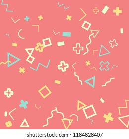 Memphis background.  Retro background with different  color figures for mobile application or card. Abstract memphis background with geometric colorful figures for your design. Vector texture.