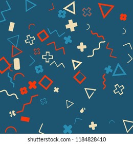 Memphis background.  Retro background with different  color figures for mobile application or card. Abstract memphis background with geometric colorful figures for your design. Vector texture.