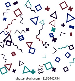 Memphis background.  Retro background with different color figures for card or banner. Memphis background with figures of different forms and colors for your design. Vector texture.