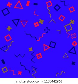 Memphis background.  Retro background with different  color figures for card or banner. Abstract memphis background with geometric colorful figures for your design. Vector texture.