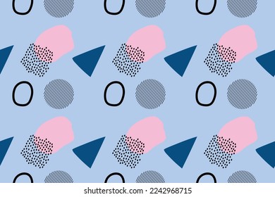 Memphis background. Retro background with different color figures for poster or card. Abstract memphis background with geometric colorful figures for your design. Vector texture. Vector illustration