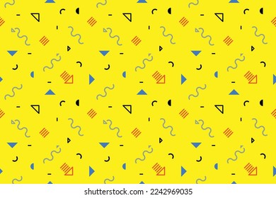 Memphis background. Retro background with different color figures for poster or card. Abstract memphis background with geometric colorful figures for your design. Vector texture. Vector illustration