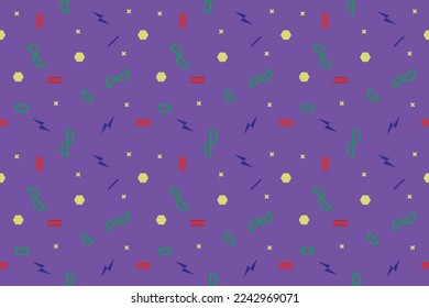 Memphis background. Retro background with different color figures for poster or card. Abstract memphis background with geometric colorful figures for your design. Vector texture. Vector illustration