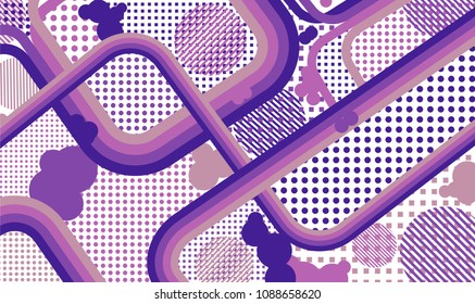 Memphis background. Retro pattern with color strips and different elements for card or flyer. Retro-Fututristic Background with Color Elements in Disco Style. Vector Texture.