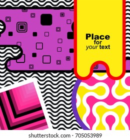 Memphis background with round geometric elements, patterns fashion trend 80-90s. Vector.