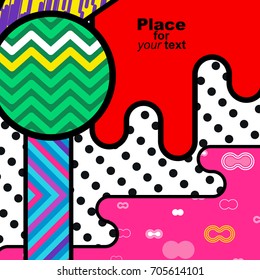 Memphis background with round geometric elements, patterns fashion trend 80-90s. Vector.