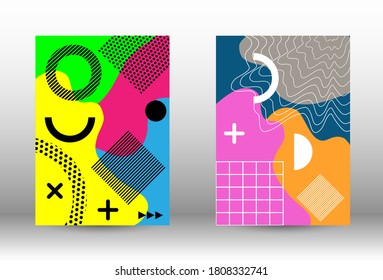 Memphis background set covers. Colorful trendy illustration.  Abstract elegant background. Creative vector banner illustration.