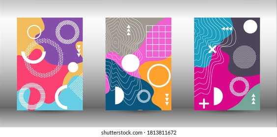 Memphis background set covers. Colorful trendy illustration.  Abstract elegant background. Creative vector banner illustration.