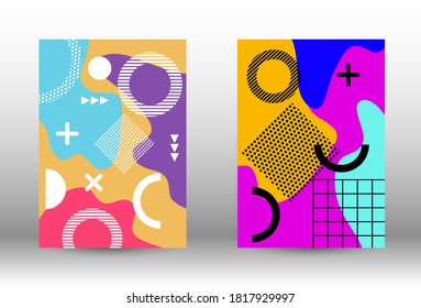 Memphis background set covers. Colorful trendy illustration.  Abstract elegant background. Creative vector banner illustration.