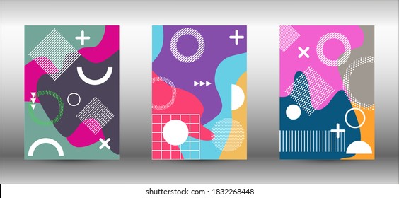 Memphis background set covers. Colorful trendy illustration.  Abstract elegant background. Creative vector banner illustration.
