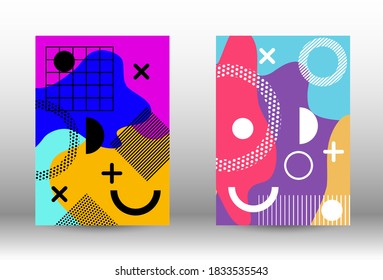 Memphis background set covers. Colorful trendy illustration.  Colorful geometric background design. Creative vector banner illustration.