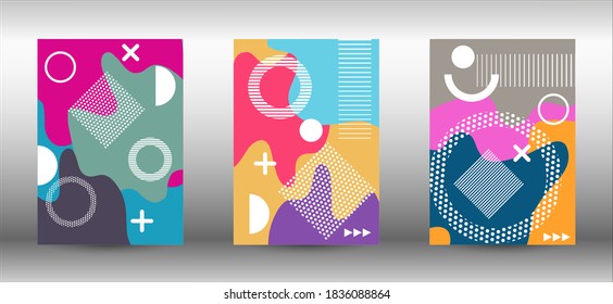 Memphis background set covers. Colorful trendy illustration.  Abstract elegant background. Creative vector banner illustration.