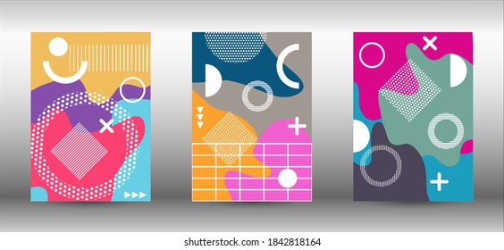 Memphis background set covers. Colorful trendy illustration.  Abstract elegant background. Creative vector banner illustration.