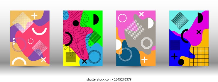 Memphis background set covers. Colorful trendy illustration.  Brochure creative design. Creative vector banner illustration.