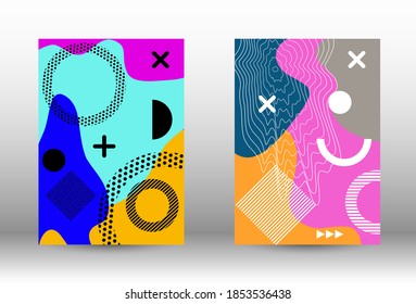 Memphis background set covers. Colorful trendy illustration.  Abstract elegant background. Creative vector banner illustration.