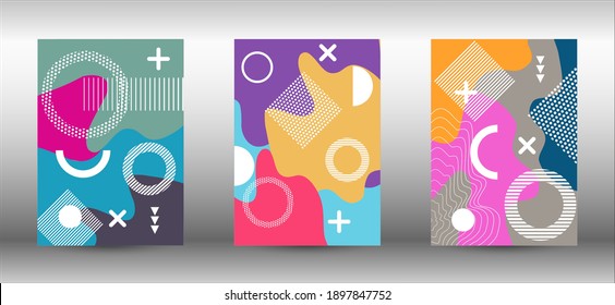 Memphis background set covers. Colorful trendy illustration.  Abstract elegant background. Creative vector banner illustration.