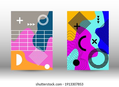 Memphis background set covers. Colorful trendy illustration.  Colorful geometric background design. Creative vector banner illustration.