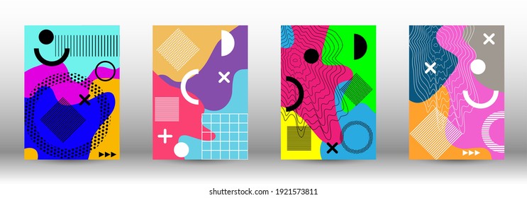 Memphis background set covers. Colorful trendy illustration.  Colorful geometric background design. Creative vector banner illustration.