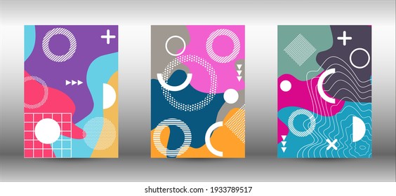 Memphis background set covers. Colorful trendy illustration.  Abstract elegant background. Creative vector banner illustration.