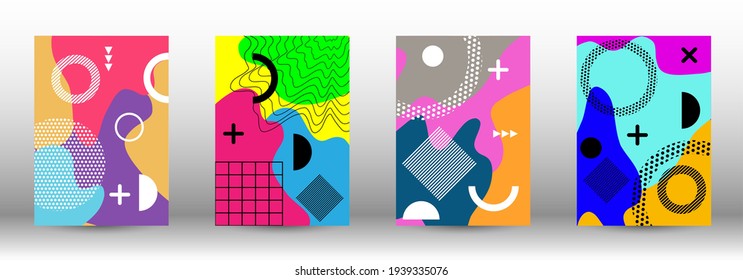 Memphis background set covers. Colorful trendy illustration.  Abstract elegant background. Creative vector banner illustration.