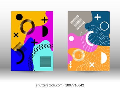 Tapas del conjunto de fondo de Memphis. Ilustración vectorial abstracta de moda. Diseño creativo de folleto. Ilustración de banner vector creativo.