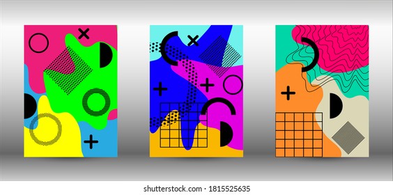 Memphis background set covers. Trendy abstract vector illustration. Abstract elegant background. Creative vector banner illustration.