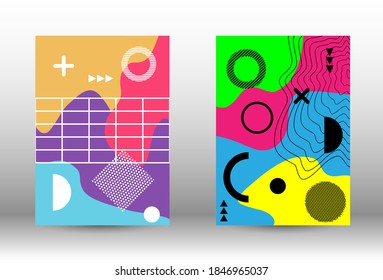 Memphis background set covers. Trendy abstract vector illustration. Minimal geometric shape. Creative vector banner illustration.