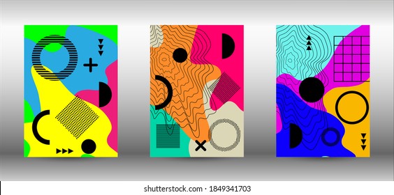 Memphis background set covers. Trendy abstract vector illustration. Brochure creative design. Creative vector banner illustration.