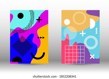Memphis background set covers. Trendy abstract vector illustration. Colorful geometric background design. Creative vector banner illustration.