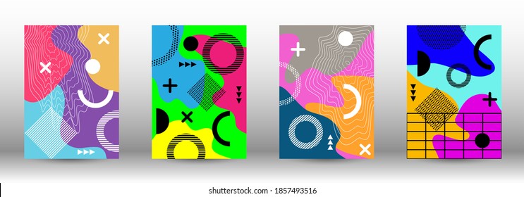 Memphis background set covers. Trendy abstract vector illustration. Brochure creative design. Creative vector banner illustration.
