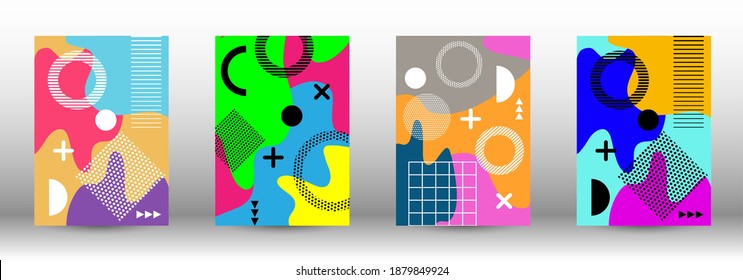 Memphis-Hintergrunddecken. Trendy abstrakte Vektorgrafik. Minimale geometrische Form. Kreative Vektorbanner-Illustration.