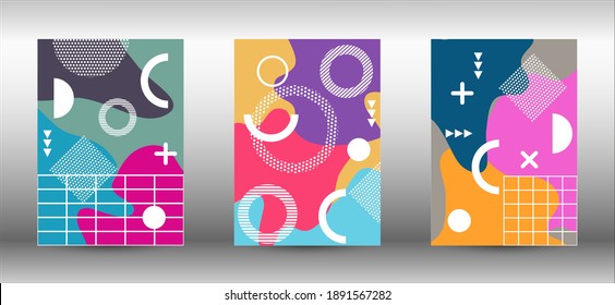 Memphis-Hintergrunddecken. Trendy abstrakte Vektorgrafik. Minimale geometrische Form. Kreative Vektorbanner-Illustration.