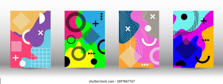 Memphis background set covers. Trendy abstract vector illustration. Minimal geometric shape. Creative vector banner illustration.