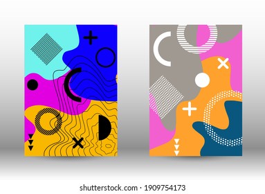 Memphis background set covers. Trendy abstract vector illustration. Colorful geometric background design. Creative vector banner illustration.