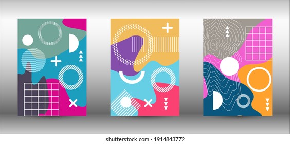 Memphis background set covers. Trendy abstract vector illustration. Abstract elegant background. Creative vector banner illustration.